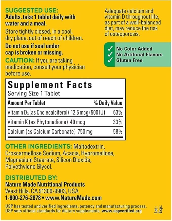 Nature Made Calcium 300 Tablets 750 MG with D3&K