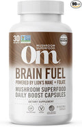 OM MUSHROOM SUPERFOOD Brain Fuel Mushroom Powder Capsules Superfood Supplement, 90 Count, 30 Days, Lion's Mane, Reishi Blend Plus Folate, Mental Clarity, Mushroom Supplement