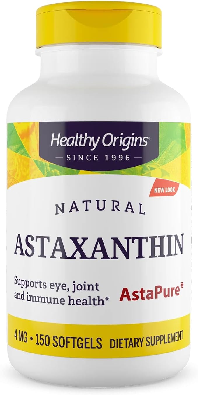 Healthy Origins Astaxanthin 4 mg, 150 Softgels - AstaPure Clinically Studied Algae - Supports Joint & Immune Health, Healthy Skin, Antioxidant for Cellular Protection & Eye Support