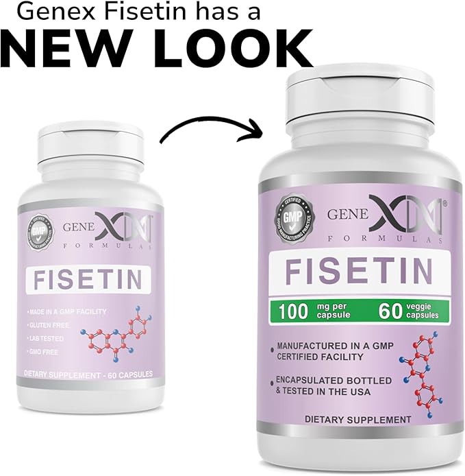 Genex Formulas Fisetin 100mg/Serving (60 Capsules) - Antioxidant That Supports Healthy Aging, Brain Wellness & Cognitive Health - Non-GMO, Gluten Free, Vegetarian - 2 Month Supply (Pack of 2)