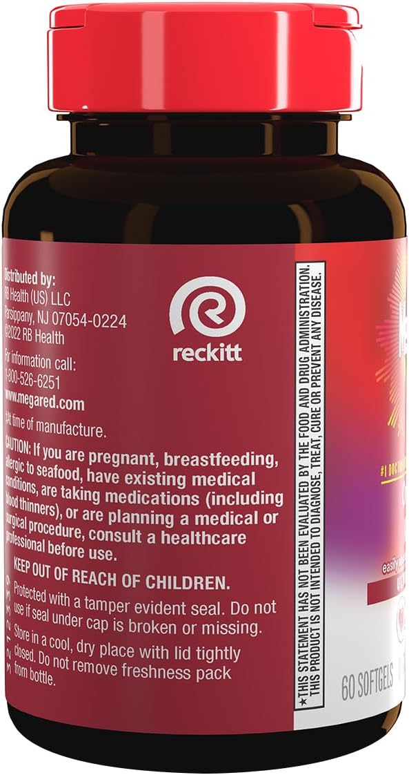 MegaRed Ultra Strength 1000mg Omega-3 Krill Oil Supplement with EPA/DHA, Astaxanthin & Phospholipids, No Fish Oil Aftertaste Supports Heart, Brain, Joint and Eye Health, 60 Count Softgels (3 Pack)