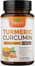 Turmeric Curcumin Supplement Complex - BioPerine Black Pepper Extract Advanced Absorption Curcuminoids for Nature's Joint Support - Antioxidant Herbal Supplement for Women & Men, Non-GMO - 60 Softgels