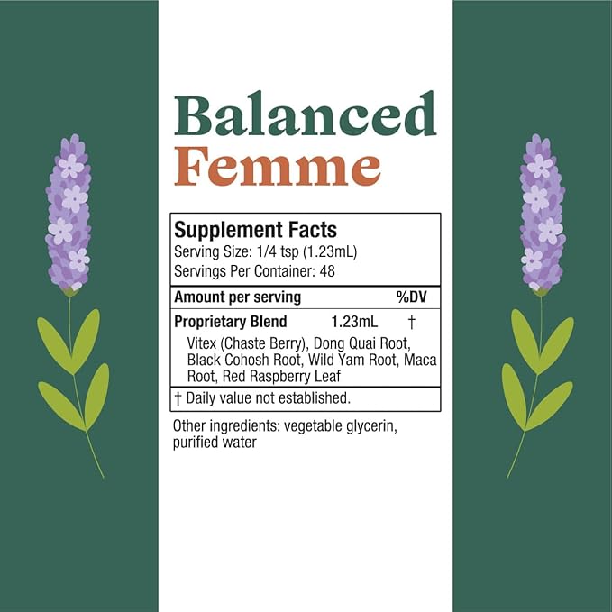 Rejuvica Health Balanced Femme - Advanced Female Balance Support Supplement - Liquid Delivery for Better Absorption - Vitex, Dong Quai, Black Cohosh, Maca Wild Yam & More!