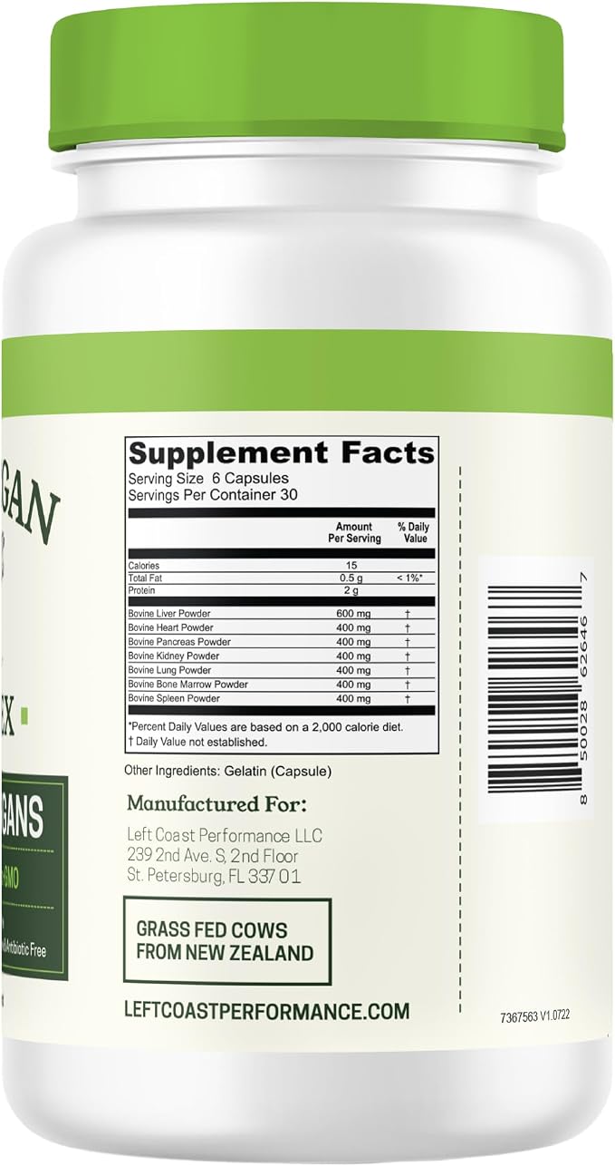Beef Organ Supplement Grass Fed - 7 Beef Organs Complex from New Zealand - Liver Heart Pancreas Kidney Lung Spleen Bone Marrow - Non-GMO, No Fillers, Hormone & Antibiotic Free - Carnivore Diet - 180ct
