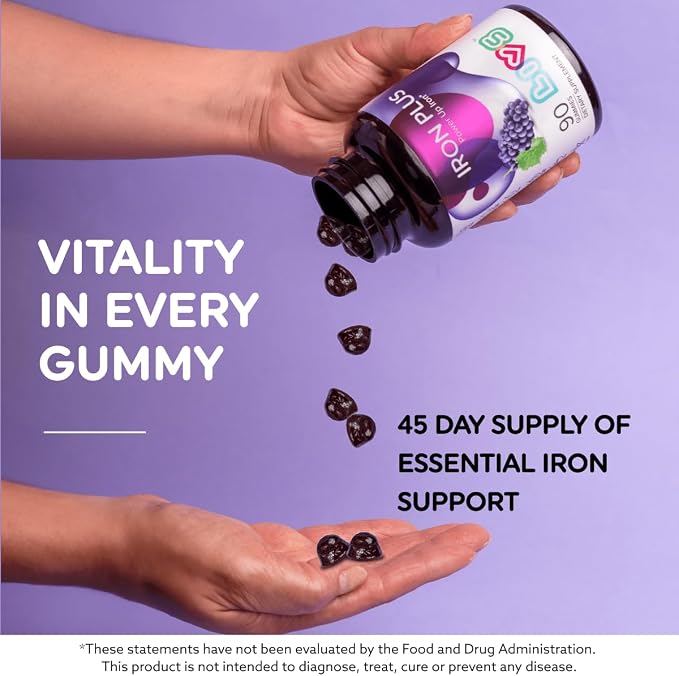 LIVS Iron Supplement for Kids with Vitamin C, A, B3, B5, B6, B12, Biotin, Zinc & Folate | Non-GMO, Gluten Free Chewable Supplement as Gummy for Energy Boost & Anemia Support - 60 Count