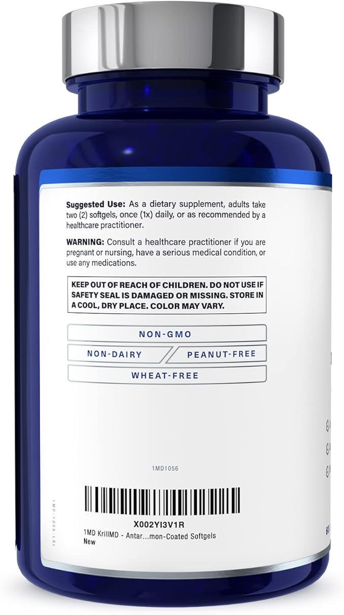 1MD Nutrition KrillMD - Antarctic Krill Oil Omega 3 Supplement with Astaxanthin, EPA, DHA | 2X More Effective Than Fish Oil | 60 Softgels (2-Pack)