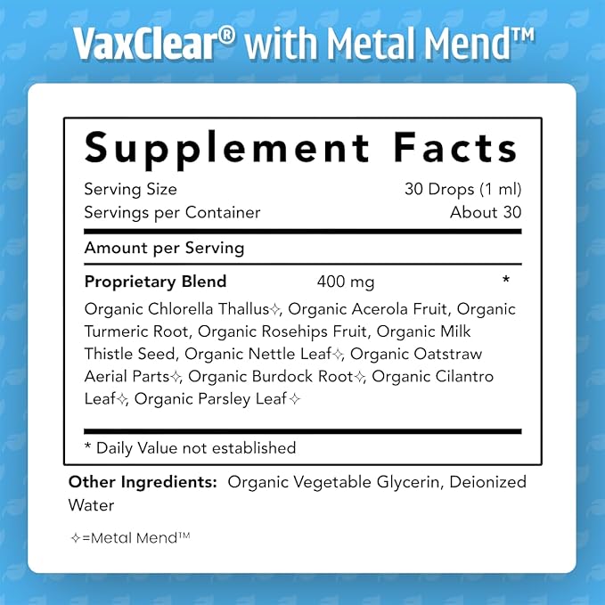 Dr. Green Mom Organic VaxClear with Metal Mend, Herbal Heavy Metal Detox Drops for Kids and Infants with Chlorella, Turmeric, Cilantro and Milk Thistle to Cleanse and Support Immune Response
