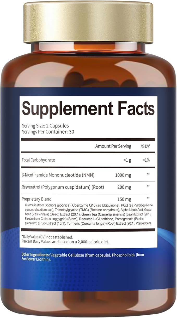 Totaria 2 Packs Liposomal NMN Supplement 1000mg, 14-in-1 NMN Resveratrol Complex with CoQ10, TMG, Quercetin, ALA, PQQ, Support NAD Levels, Cellular Energy & Healthy Aging, cGMP, Filler Free