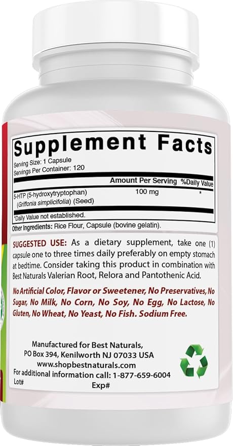 Best Naturals 2 Packs 5-HTP (5-hydroxytryptophan) 100 mg 120 Capsules