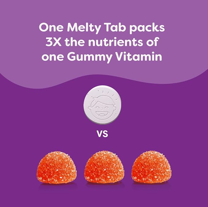 Renzo's Picky Eater Kids Multivitamin with Iron - Dissolvable Kids Vitamins with Iron, Zinc, Vitamin C, Vitamin D, E & K, Sugar-Free Melty Tabs, Orange Flavor, 60-Count (1-2 Month Supply)