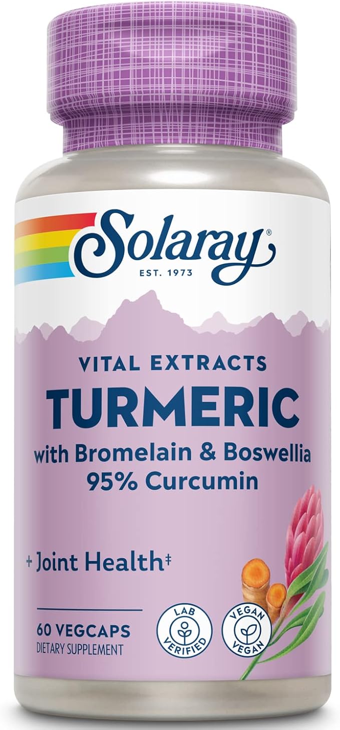 SOLARAY Turmeric Supplement with Bromelain and Boswellia, 95% Curcumin, Turmeric Curcumin Supplement for Joint Support, Gallbladder, Liver Support, Non-GMO, Vegan, 60-Day Guarantee, 60 Servings