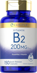Carlyle Vitamin B2 200mg | 150 Count | Riboflavin | Non-GMO & Gluten Free Essential Supplement