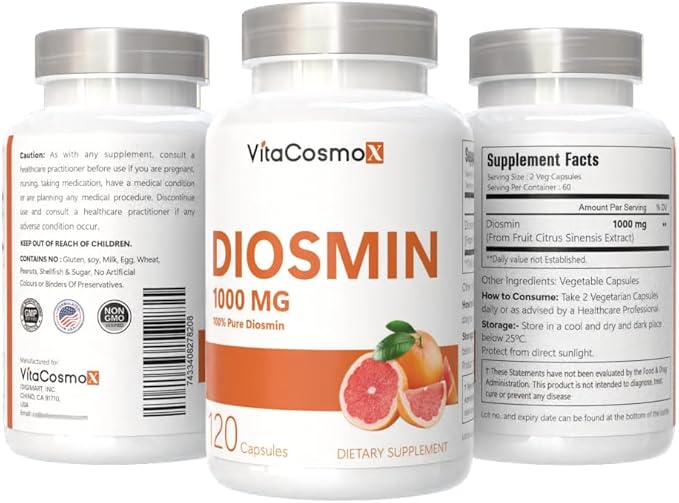 Diosmin Capsules, 120 Count, 1000 mg Serving, Vegan, Citrus Bioflavonoids 100% Vegetarian, Non-GMO & Gluten Free Diosmin Supplement with Max Strength