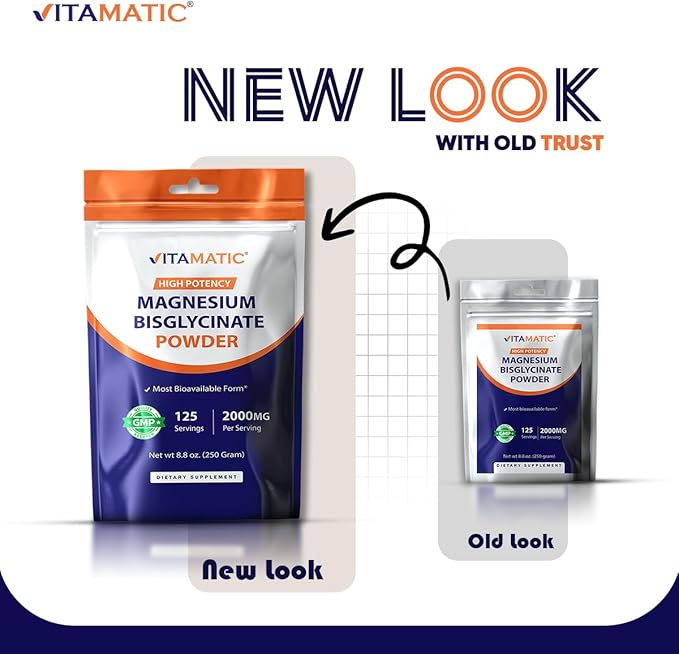 Vitamatic Magnesium (from Bisglycinate & Oxide) - Supports Muscle, Joint, and Heart Health 250 Grams - 125 Servings