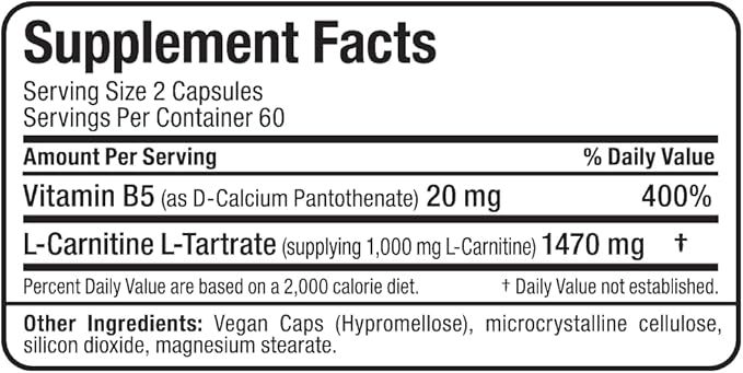 ALLMAX Essentials L-CARNITINE Tartrate - 120 Capsules - Stimulant-Free Metabolizer - Boosts Energy, Performance & Recovery - Gluten Free & Vegetarian - 60 Servings