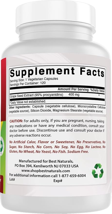 Best Naturals Grapeseed Extract 400 mg 120 vcaps (120 Count (Pack of 3))