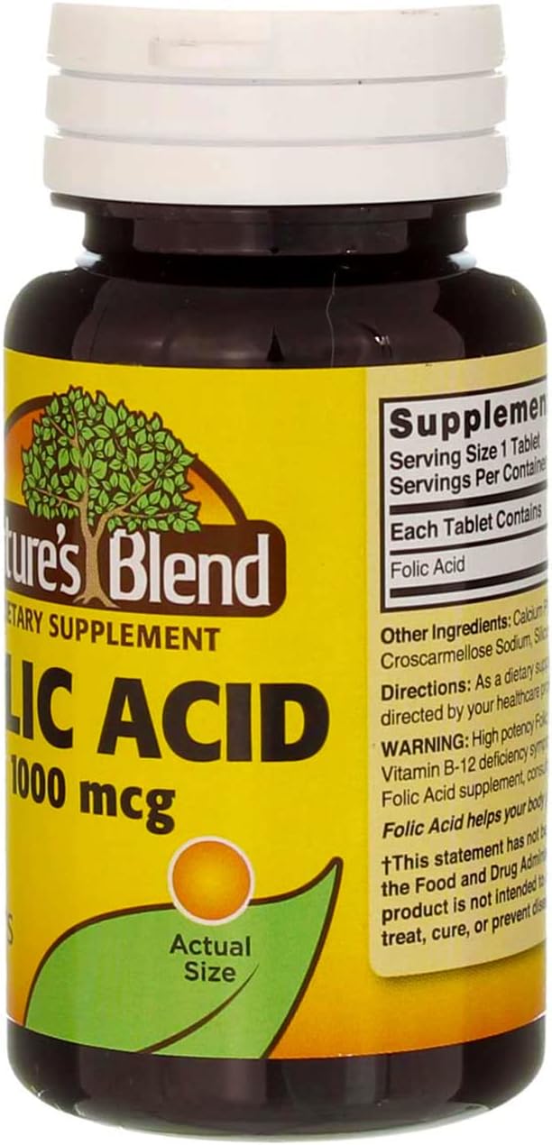Nature`s Blend Folic Acid 1000mcg Tablets 100 Count (2 Pack)