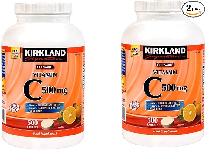 Kirkland Vitamin C (500 mg), Tangy Orange, Chewable Tablets, 500 Count (Pack of 2)