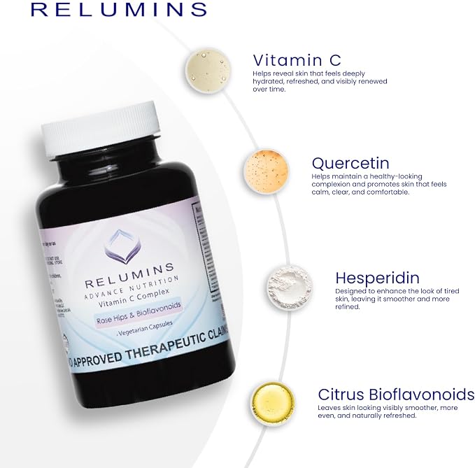 Relumins Advanced Vitamin C Supplement with Rose HIPS - 1000mg of Vitamin C Immune Support & Collagen Production, Made in USA, Ultimate Wellness Gift for Mom, 180 Capsules x 10 Bottles