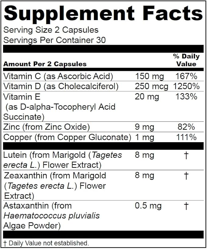 Eyecare Daily Defense Eye Vitamin Doctor Formulated with Lutein, Zeaxanthin, Astaxanthin, Made in The USA, Dairy & Soy Free, Non-GMO, Gluten Free, Vegan