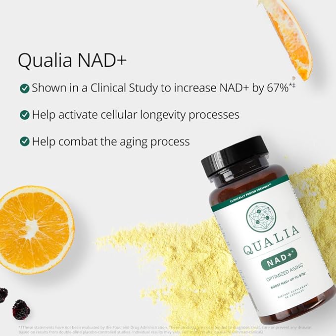 Qualia NAD Supplement — Clinically Proven to Boost NAD+ up to 67%. Optimized Aging, Energy, Focus. Elite Ingredients: Nicotinamide Riboside (NIAGEN,) Niacin, Niacinamide (3 Month Supply)