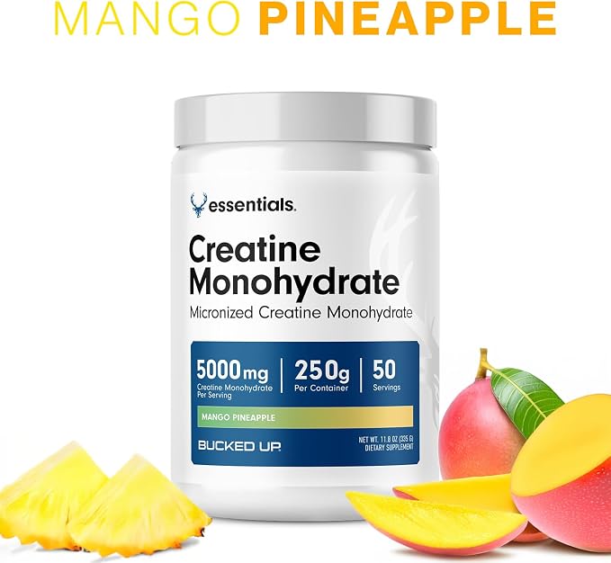 Bucked Up Mango Pineapple Creatine for Women and Men - Easy to Mix Vegetarian - Flavored Creatine Monohydrate Powder - Made in USA - 5G Per Serving - 50 Servings - 250 Grams Per Container