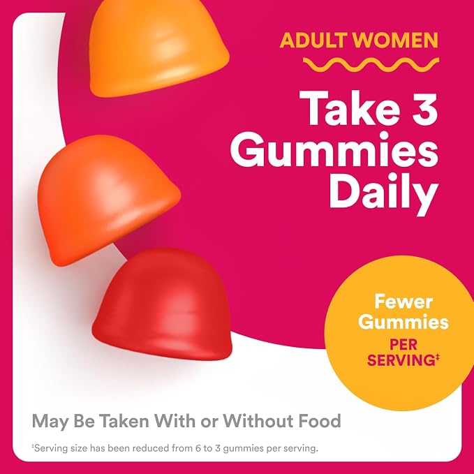 SmartyPants Women's Multivitamin Gummies, Omega 3 DHA/EPA, Methylfolate, CoQ10, Vitamin D3, C, B12, B6, A, K, Zinc, Three Fruit Flavors, 90 Count (30 Day Supply)