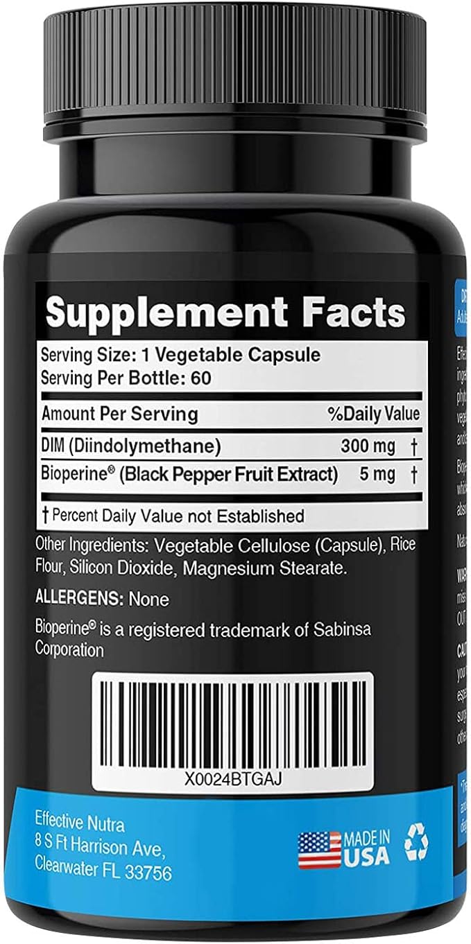 Effective Nutra Dim Supplement 300mg with BioPerine - Extra Strength Estrogen Blocker for Men & Women - Hormone & Metabolism Support - 4 Month Supply