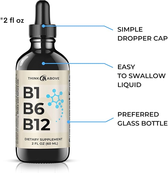 B1 B6 B12 Vitamin Liquid Drops - Daily Wellness Support Supplement - Fruity-Like Flavor - Methylcobalamin, Thiamine, Pyridoxine - 60 Day Supply - 2 oz - for Men and Women - Simply Made