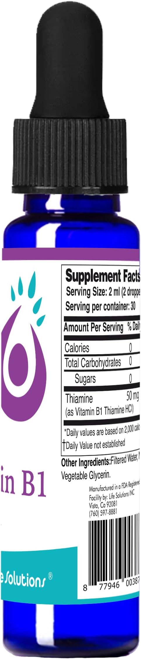Life Solutions Vitamin B1 Dropper 2 oz - Thiamine B1 Supplement - Essential B1 Vitamins for Energy Boost and Nervous System Support - Liquid Formula for Easy Absorption