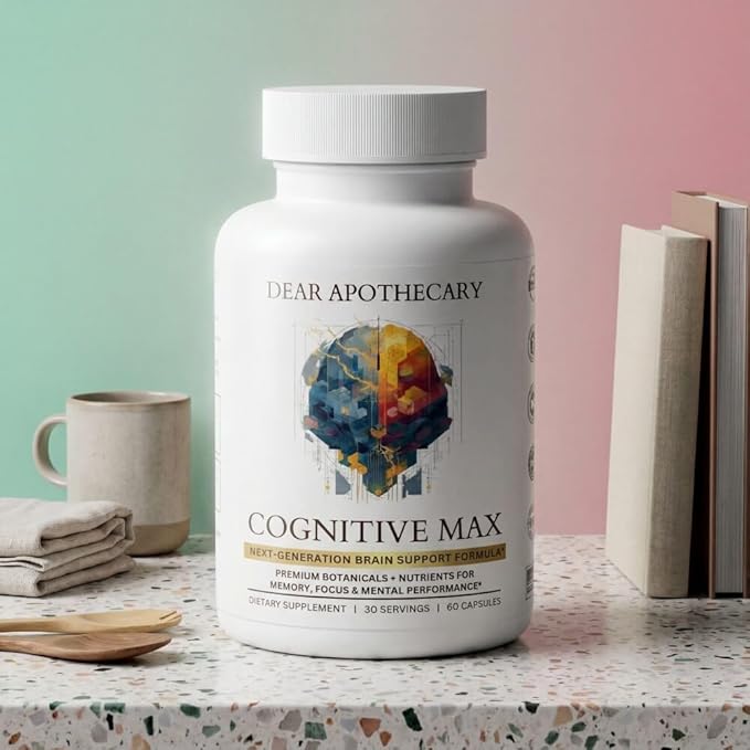 Cognitive Max Brain Health Supplement - DMAE Bacopa Ginkgo GABA Phosphatidylserine - Brain Nutrition Formula with B Complex DHA Vitamins Minerals - Daily Cognitive Wellness - Vegan - 60 Capsules