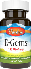 Carlson - E-Gems, 100 IU (67 mg), Natural-Source Vitamin E, Heart Health & Optimal Wellness, Antioxidant, 100 Soft Gels