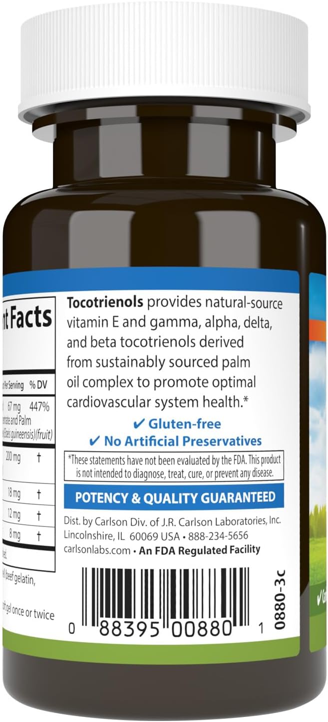 Carlson - Tocotrienols, 40 mg, with Natural-Source Vitamin E, Gamma, Alpha, Delta, Beta, Sustainably Sourced, 30 Softgels (Pack of 2)
