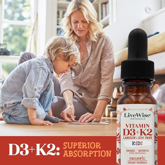 Vitamin D3 K2 Kids Liquid Drops - 112 Servings, Ultra Concentrated Formulation, Fast Absorption 800 IU & 35 MCG for Calcium & Bone Support - Daily Nutritional Support Parents Trust