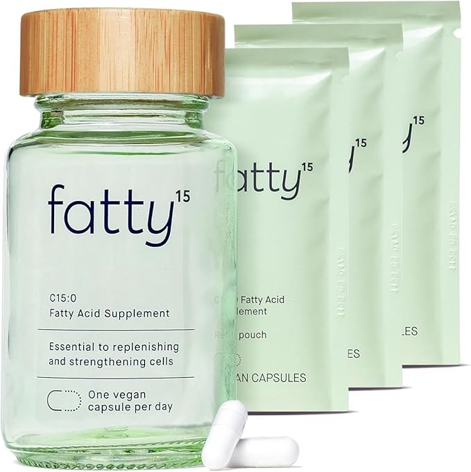 Fatty15 C15:0 Pentadecanoic Acid Supplement The Longevity Nutrient - 90 Vegan Capsules - 3X Cellular Benefits of Fish Oil EPA Omega 3 Supplements - Liver Support & Mitochondrial Health