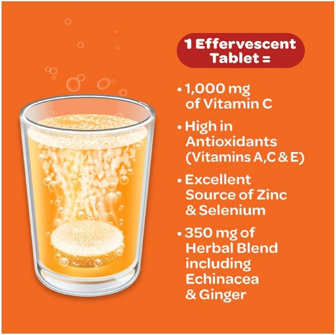 Airborne Zesty Orange Effervescent Tablets, 10 count - 1000mg of Vitamin C - Immune Support Supplement (Pack of 6)