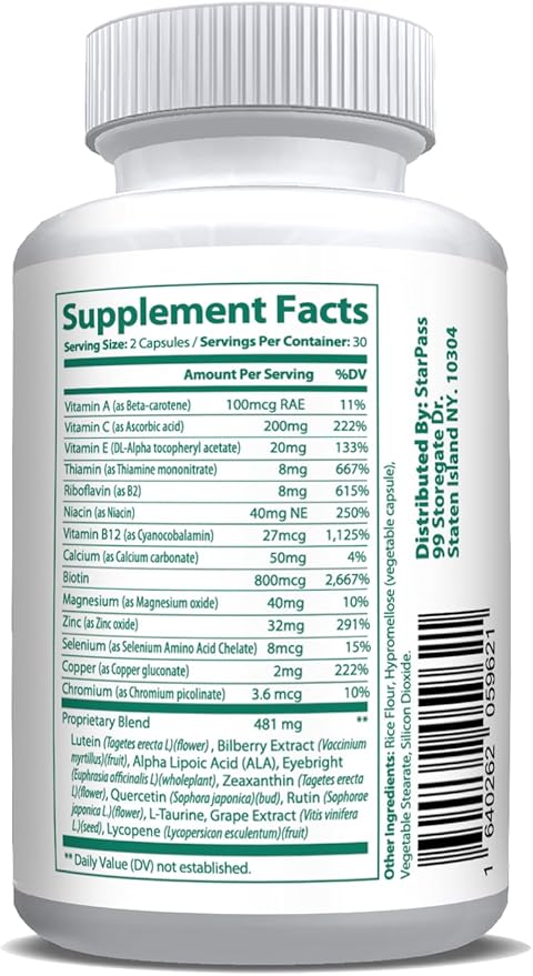 Pure Eye Health Vitamin & Mineral Supplements for Adults | Complete Research Vision Formula w/Bilberry, Lutein, Zeaxanthin, Lycopene, Resveratrol 60 Caps (3 Pack)