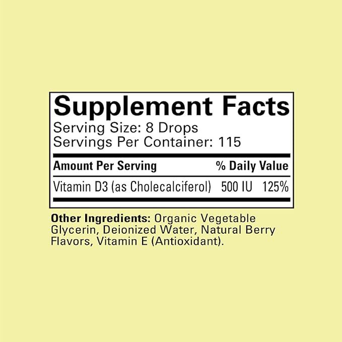 CHILDLIFE ESSENTIALS Vitamin D3 Drops for Kids, Children, & Toddlers - Liquid Vitamin D Drops, 500 IU per Drop, Immune & Bone Health Support, Natural Berry - 1 Fl Oz (Pack of 3)