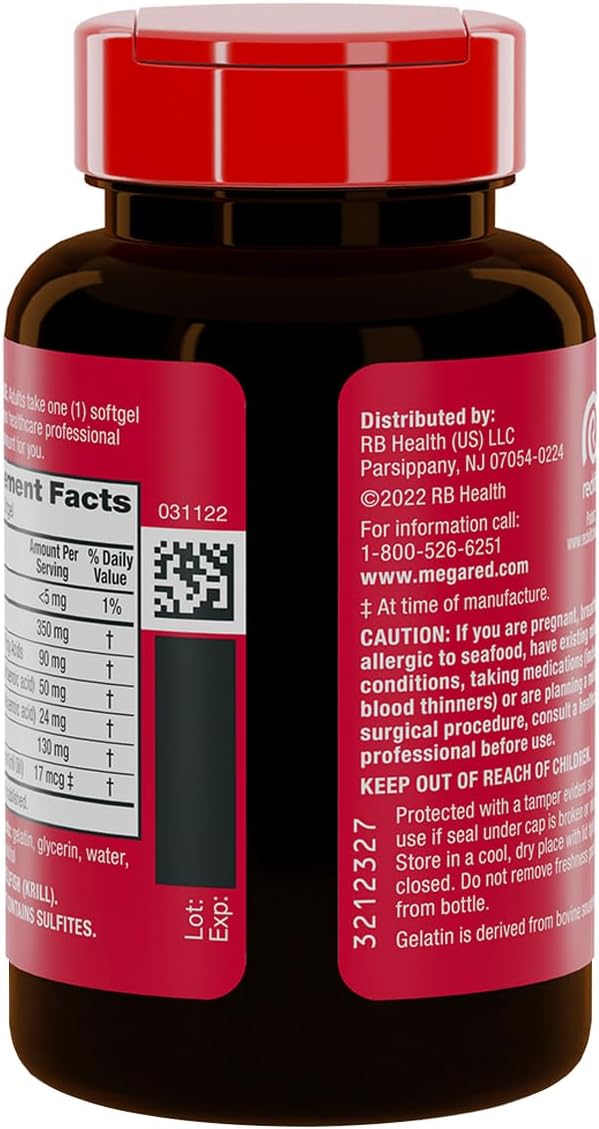 MegaRed 350mg Omega 3 Supplement with EPA/DHA, Astaxanthin & Phospholipids, No Fish Oil Aftertaste Supports Heart, Brain, Joint and Eye Health, 120 Count Softgels (2 Pack)