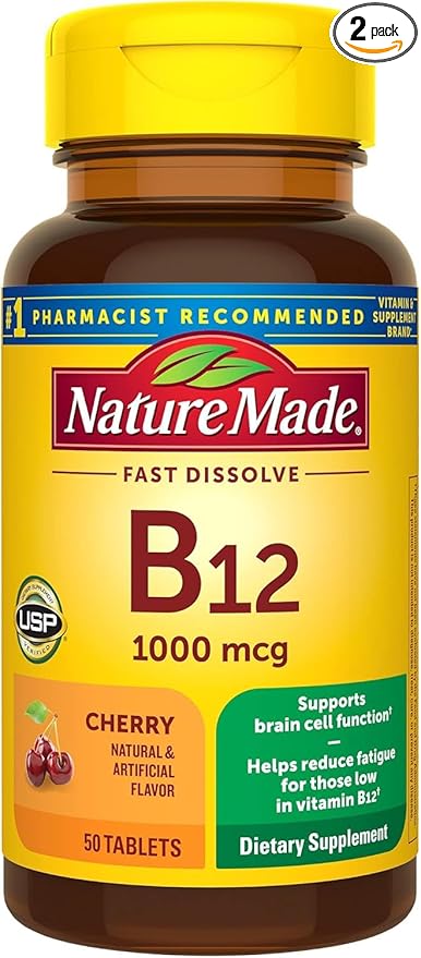 Nature Made B-12 1000 mcg Micro-Lozenges Cherry Flavor 50 ea (Pack of 2)