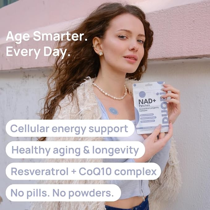 DUORI NAD+ Patch - Healthy Aging - NMNH - Resveratrol - CoQ10 - Lion's Mane - NAD+ - Vegan Daily Patch - 30 Patches