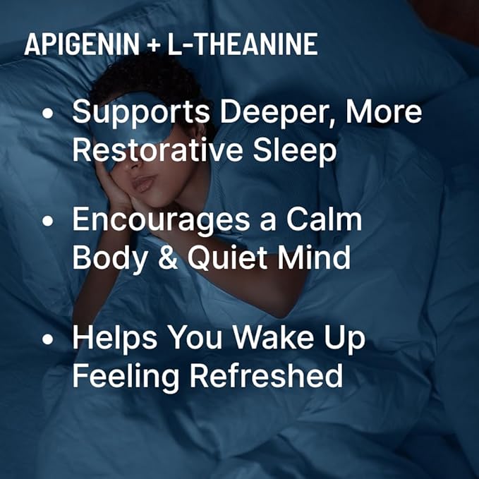 Apigenin with L-Theanine for Better Sleep | Premium Sleep Support, Relaxation, & Sleep Quality Aid | Non-Drowsy, Melatonin Free | 60 Capsules