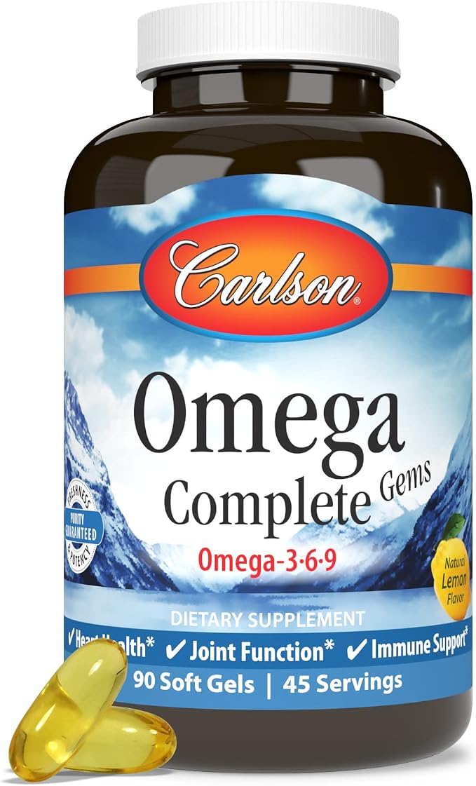 Carlson - Omega Complete Gems, Omega-3-6-9, Wild Caught, Sustainably Sourced, Heart Health, Joint Function & Immune Support, 90 Softgels