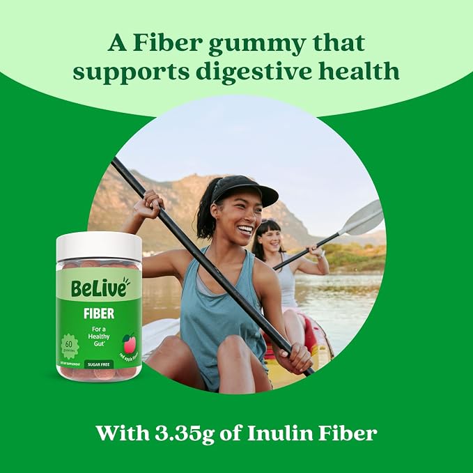 BeLive Fiber Gummies - Prebiotic Fiber Supplement with Chicory Root & Inulin for Digestive Support & Overall Gut Health I Vegan, Sugar Free Gummies for Adults & Children - Apple Flavor | 2-Pack