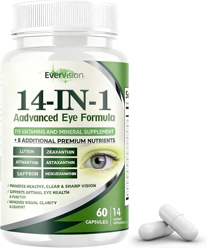 Evervision 14-in-1 Advanced Eye Formula - Eye Vitamin and Mineral Supplement for Eye Health - 60 Capsules (1pc)