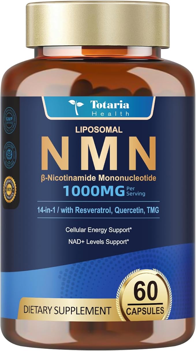 Totaria 2 Packs Liposomal NMN Supplement 1000mg, 14-in-1 NMN Resveratrol Complex with CoQ10, TMG, Quercetin, ALA, PQQ, Support NAD Levels, Cellular Energy & Healthy Aging, cGMP, Filler Free