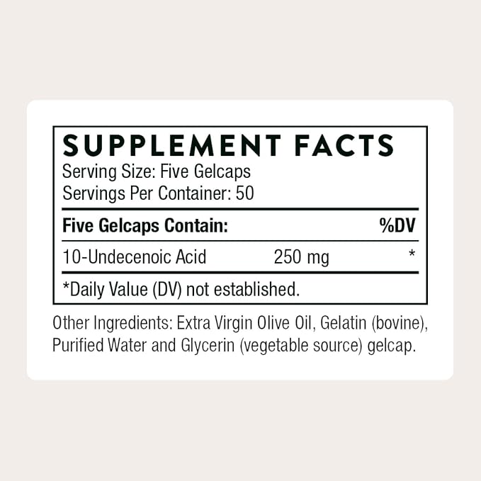 THORNE - Undecylenic Acid - Fatty Acid Support for a Healthy Balance of Gut & Vaginal Flora - Promotes Optimal GI Tract Function* - Gluten, Dairy & Soy-Free - 250 Softgels