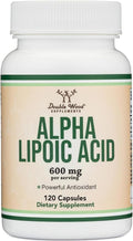 Alpha Lipoic Acid 600mg per Serving, 120 Capsules (Third Party Tested, Non-GMO, Gluten Free, Vegan Safe), Cellular Energy Support (ALA Supplement) by Double Wood