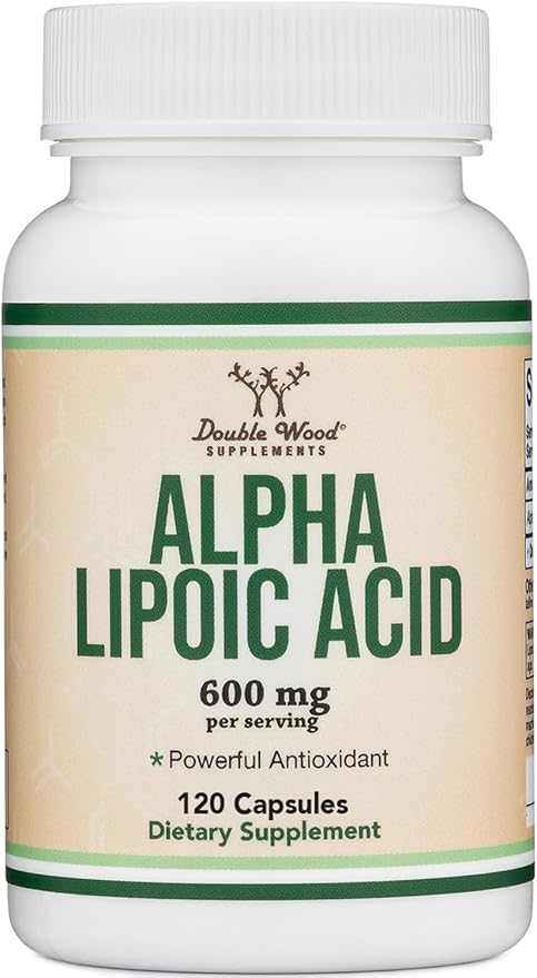 Alpha Lipoic Acid 600mg per Serving, 120 Capsules (Third Party Tested, Non-GMO, Gluten Free, Vegan Safe), Cellular Energy Support (ALA Supplement) by Double Wood