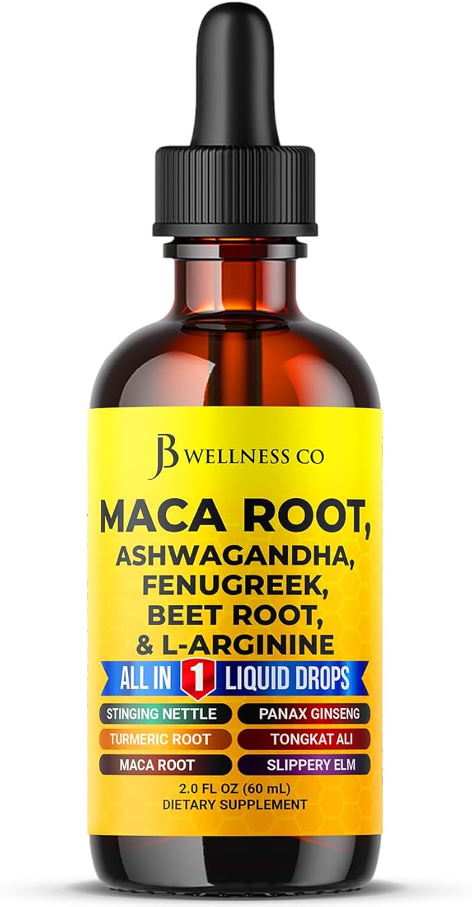 Organic Maca Root Liquid Drops with Ashwagandha, Nettle, Fenugreek, Beet Root and L-Arginine Liquid Multivitamin for Women and Men - 2oz